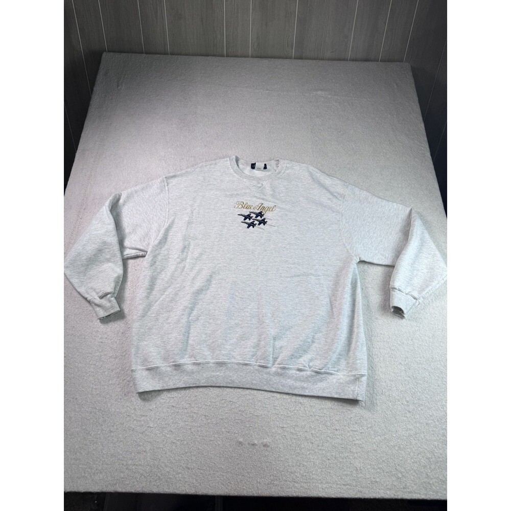 Velocity Blue Angel Embroidered Sweatshirt Men's XL Gray Cotton Blend Crew Neck